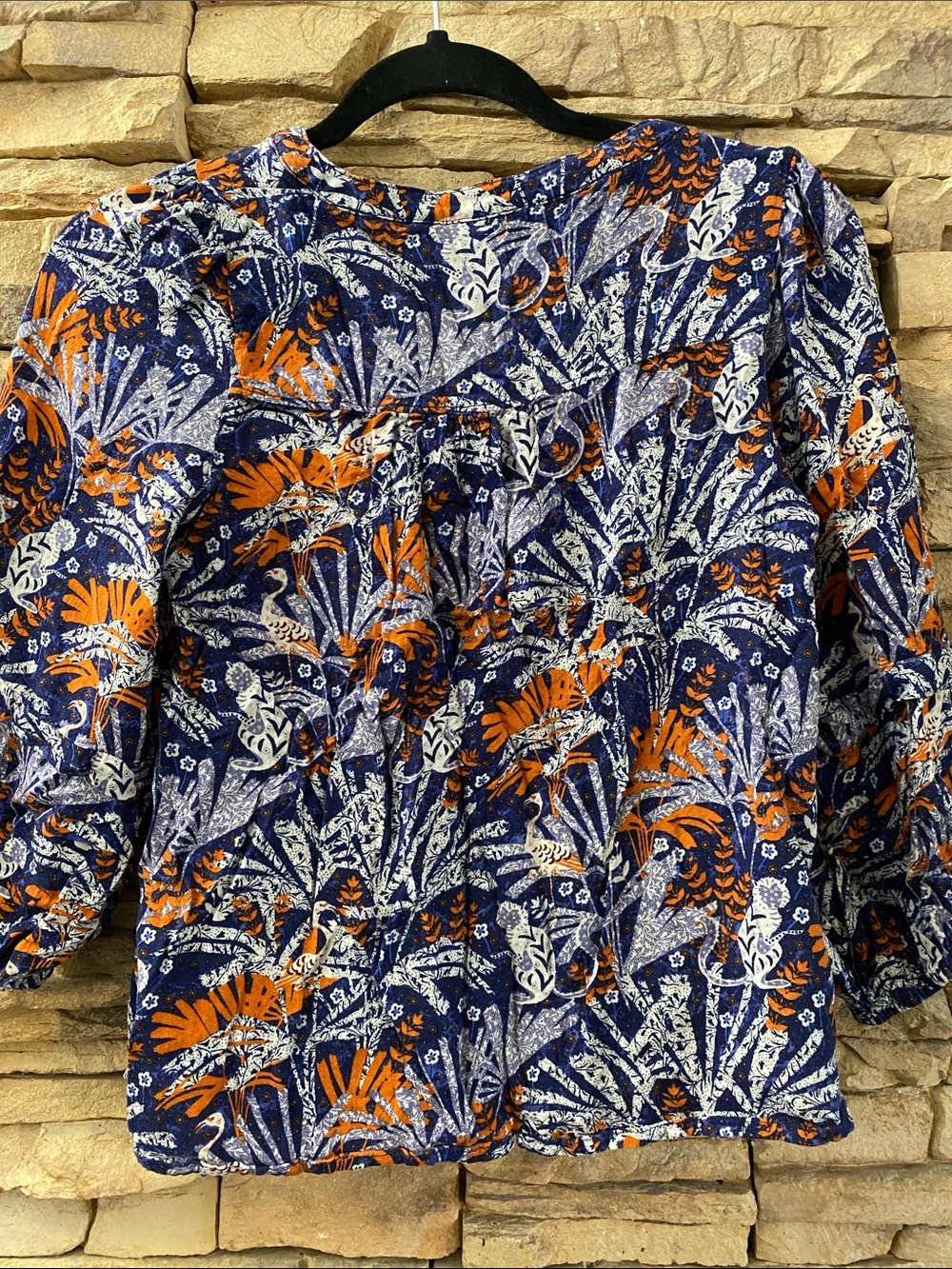 Maeve by Anthropologie Blue and Orange Tropical Print Blouse XS - Picture 3 of 11